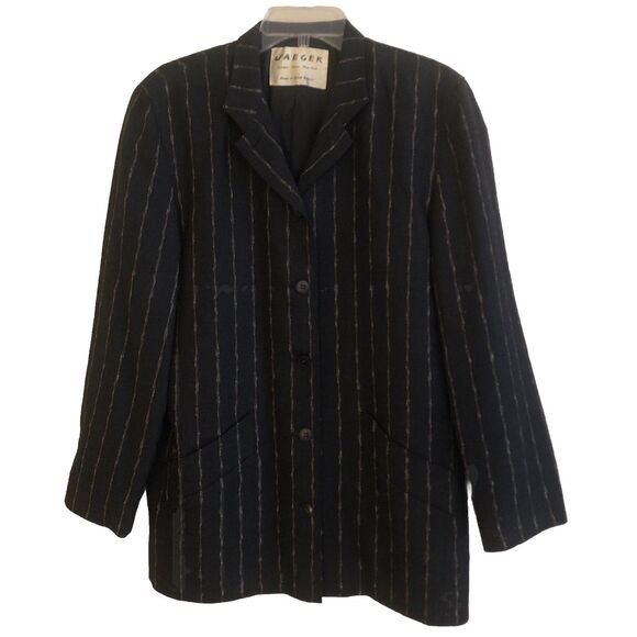 VTG Jaeger London Pinstripe Wool Skirt Suit Set Womens Sz 12 Timeless Menswear - Picture 3 of 16